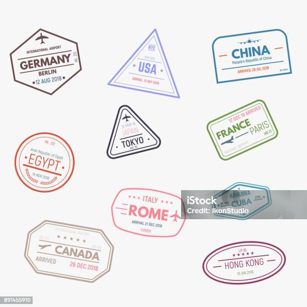 Rubber Visa Stamps Stock Illustration - Download Image Now - Rubber Stamp, Travel Destinations, Passport Stamp
