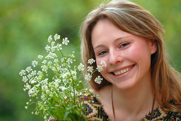 istock The girl and flowers 89146328