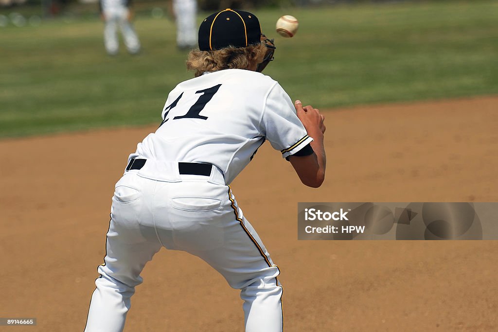 Catching Ball on First Base  Baseball - Ball Stock Photo