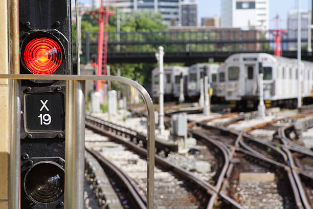 istock Subway Trains On Tracks in City with Stop Light 89148113