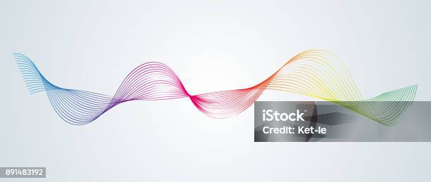 Abstrakte Glatte Gekrümmte Linien Designelement Technologischer Hintergrund Mit Einer Linie In Form Einer Welle Stilisierung Eines Digitalen Equalizer Glatte Fließende Wellige Streifen Eines Regenbogens Von Mischungen Vector Stock Vektor Art und mehr Bilder von Einzellinie