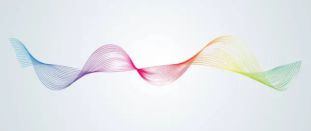 Vector illustration of Abstract smooth curved lines Design element Technological background with a line in the form of a wave Stylization of a digital equalizer Smooth flowing wavy stripes of a rainbow made by blends Vector