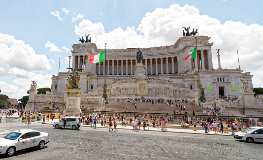 rome, italy, 29th June 2017. vittorio emanuele ii monument, national monument. Located in the center of Piazza Venezia, this grandiose monument, also known as the Altar of Patriotism, was erected between 1885 and 1911 in honor of Victor Emmanuel, the first king of a unified Italy