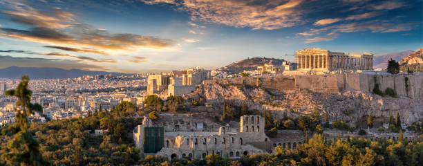 The Acropolis of Athens, Greece The Acropolis of Athens, Greece, with the Parthenon Temple during sunset acropolis athens photos stock pictures, royalty-free photos & images
