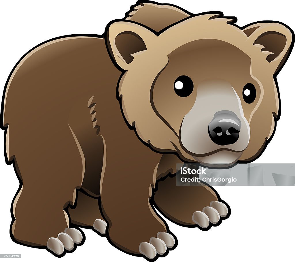 Cute Grizzly Brown Bear Vector Illustration  Alaska - US State stock illustration