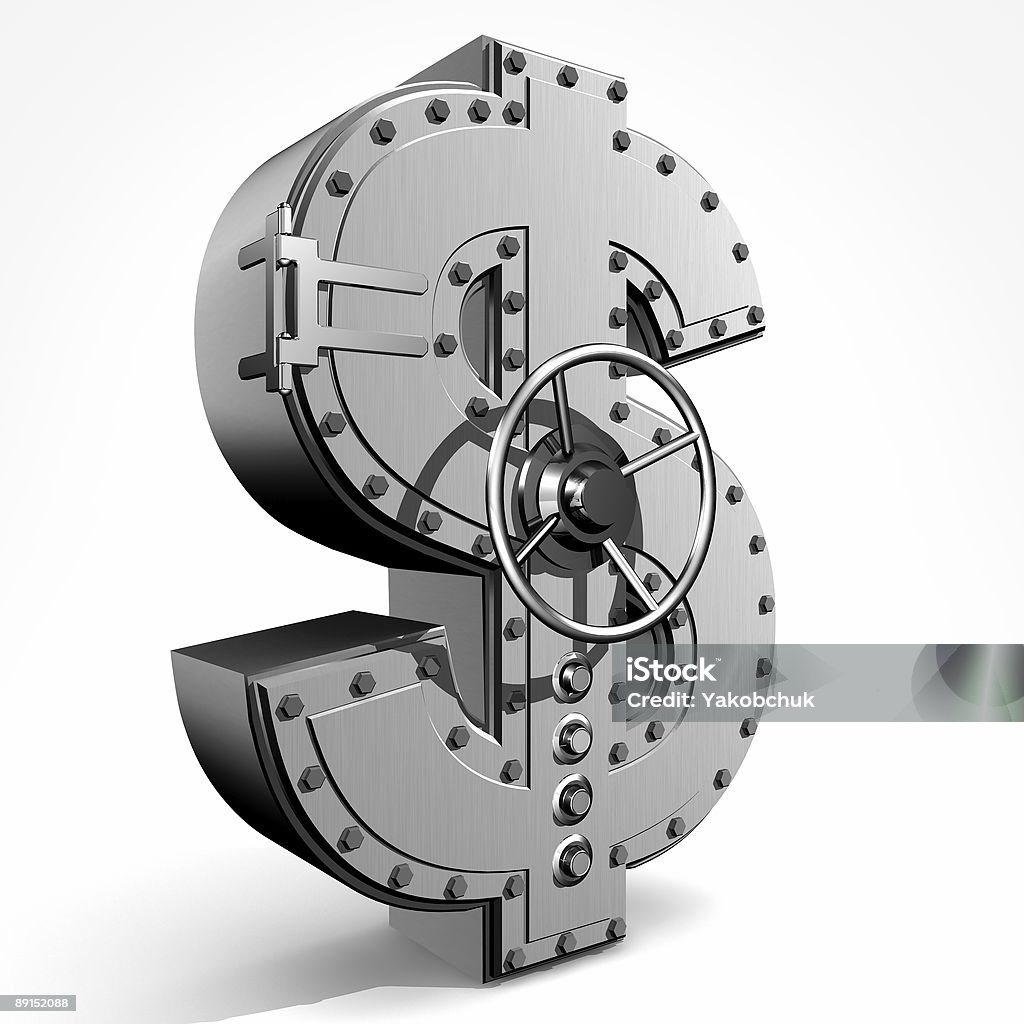 A metal safe in the shape of a dollar sign  Abstract Stock Photo