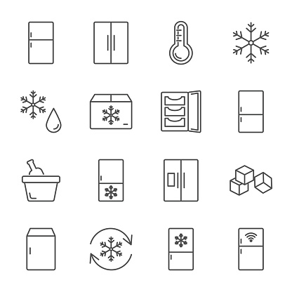 Refrigerator set of vector icons line style
