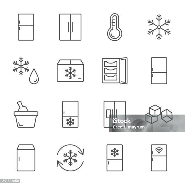 Refrigerator Set Of Vector Icons Line Style Stock Illustration - Download Image Now - Refrigerator, Ice, Freezer