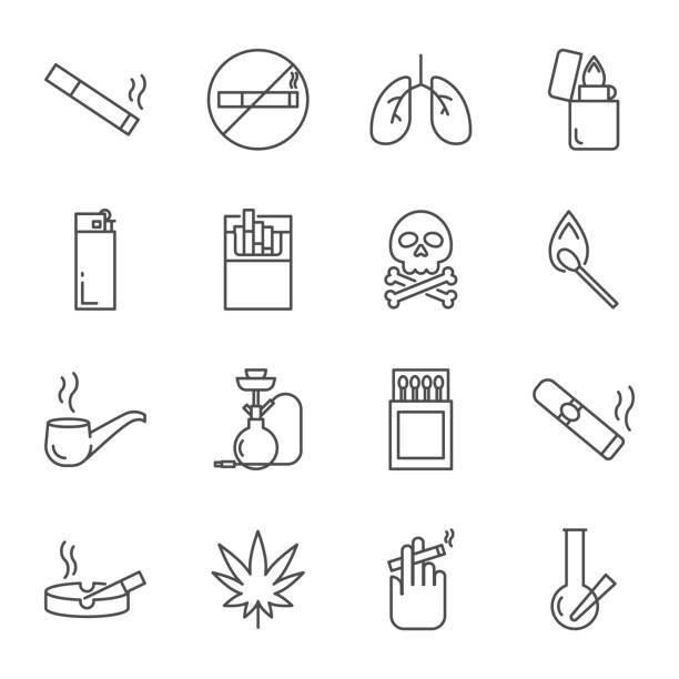 ilustraciones, imágenes clip art, dibujos animados e iconos de stock de conjunto de fumar de iconos de vector - cigarrillo