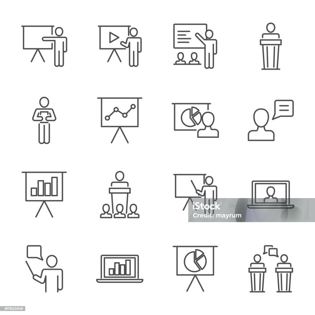 Presentation set of vector icons line style Presentation - Speech stock vector