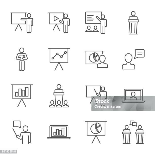 Presentation Set Of Vector Icons Line Style Stock Illustration - Download Image Now - Presentation - Speech, Teaching, Professor