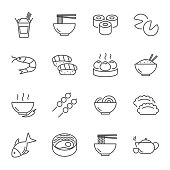 istock Asian food set of vector icons line style 891523870