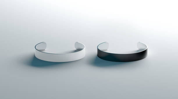 istock Blank black and white cuff bracelet mockup, front side view 891524080
