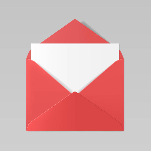 赤い色の現実的な封筒のモックアップ - 郵便点のイラスト素材／クリップアート素材／マンガ素材／アイコン素材
