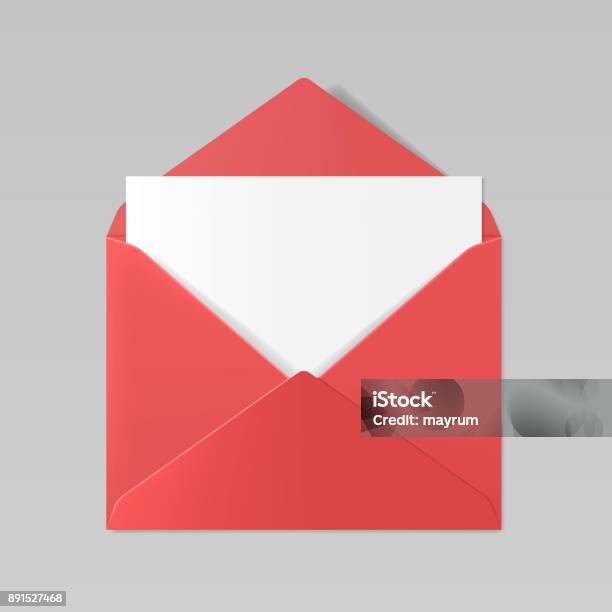 Red Color Realistic Envelope Mockup Stock Illustration - Download Image Now - Envelope, Letter - Document, Playing Card