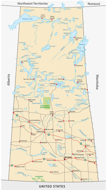 sakatchewan도로 지도 - alberta map canada province stock illustrations