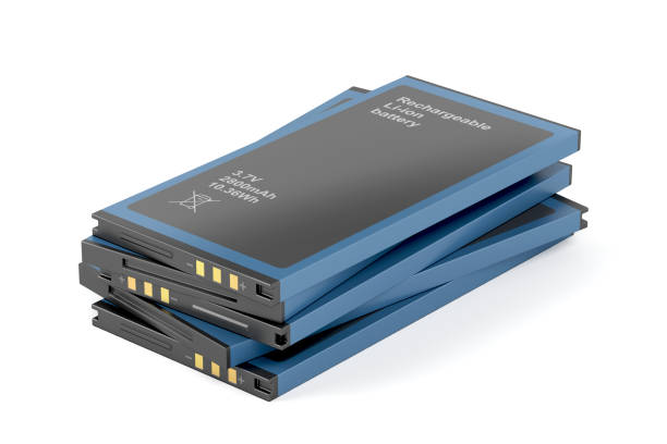Group of rechargeable Li-ion batteries on white background