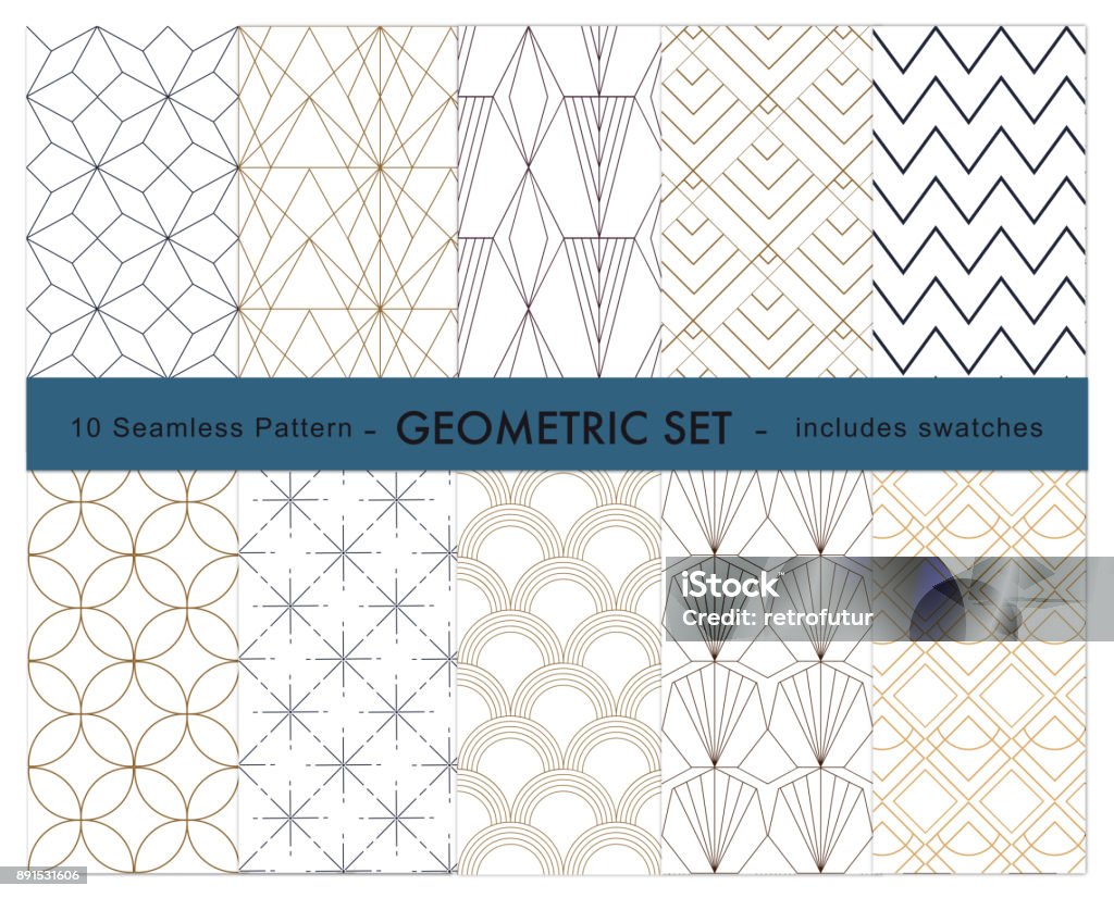 10 patrón geométrico - arte vectorial de Patrones visuales libre de derechos