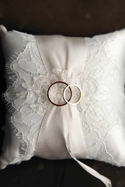 Wedding rings on the lace pillow
