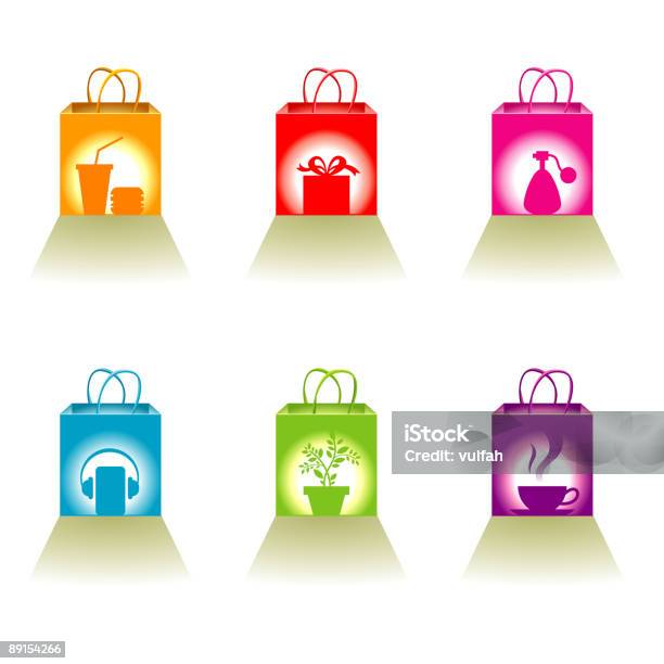 Sac De Shopping Icônes Vecteurs libres de droits et plus d'images vectorielles de Aliment - Aliment, Bleu, Boisson