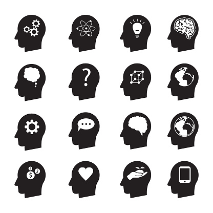simple vector illustration design of man thinking head set