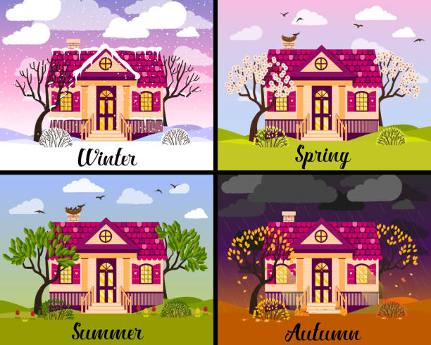 Vector illustration with country house in flat style vector art illustration