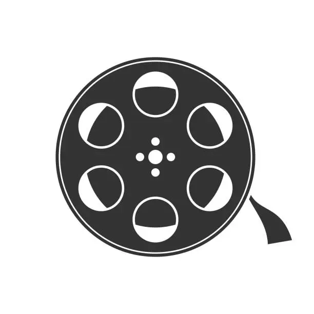 Vector illustration of Film reel icon isolated on white background. Watch movie in the cinema