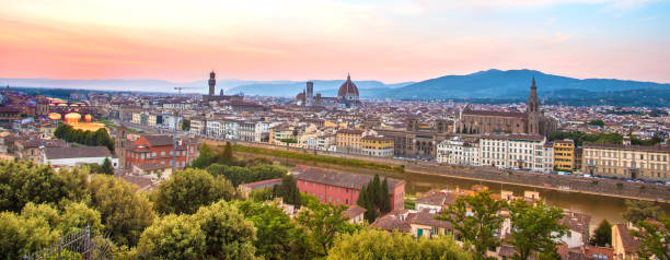 istock A fabulous panoramic view of Florence from Michelangelo Square at sunset. It is a pilgrimage of tourists and romantics. Duomo Cathedral. Italy, Tuscany 891544846