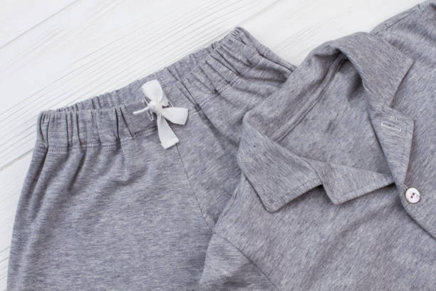 istock Gray melange pajama set on white 891569412
