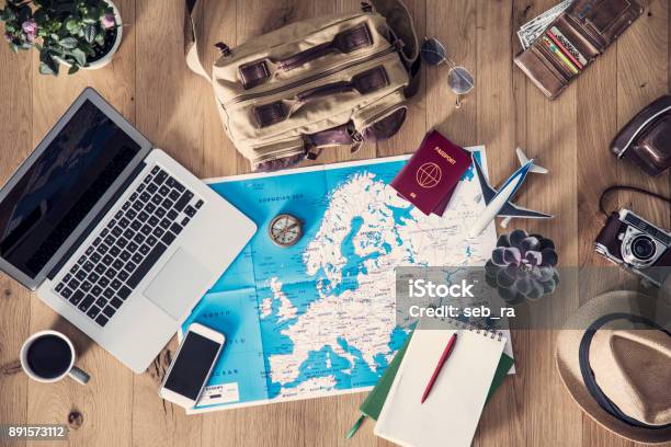 Travel Planning Concept On Map Stock Photo - Download Image Now - Travel, Journey, Vacations