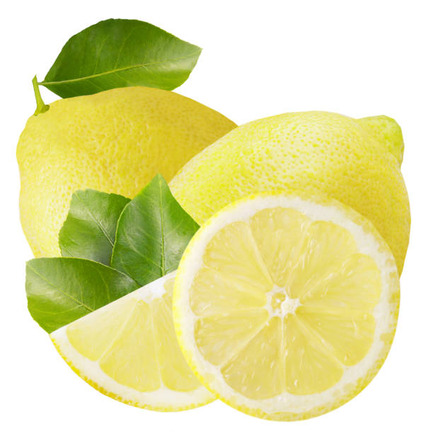 One lemon with slices and mint isolated on white