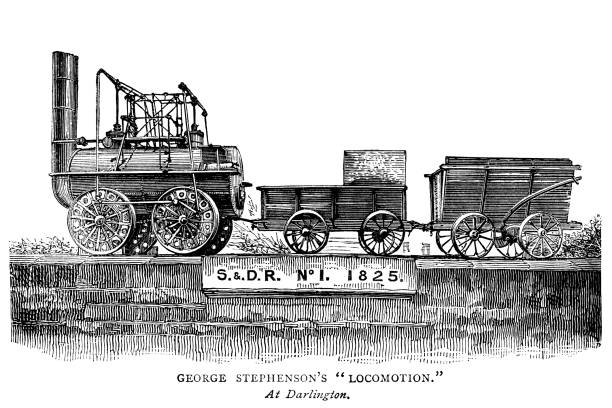 ilustraciones, imágenes clip art, dibujos animados e iconos de stock de motor de vapor "locomoción" de george stephenson - 1825