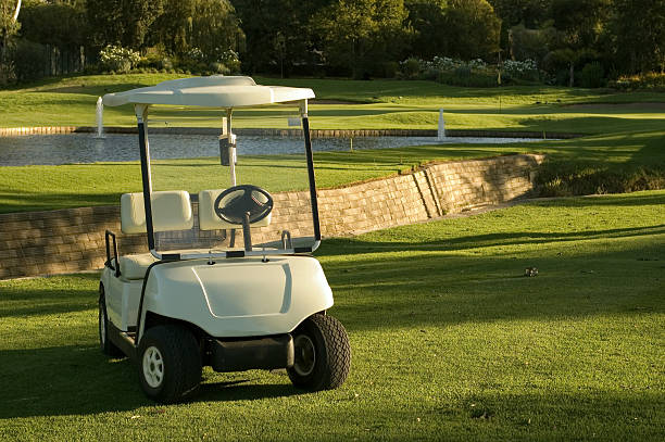 istock Caddie car and green 89158496
