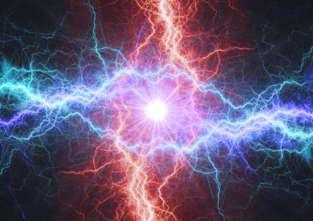 istock Fire and ice electrical lightning bolt, plasma and electric power background 891597212
