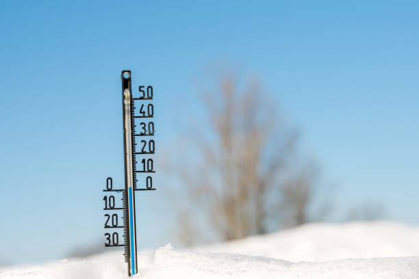 istock Weather forecast. Thermometer on snow show low temperature. Meteorology concept 891600064