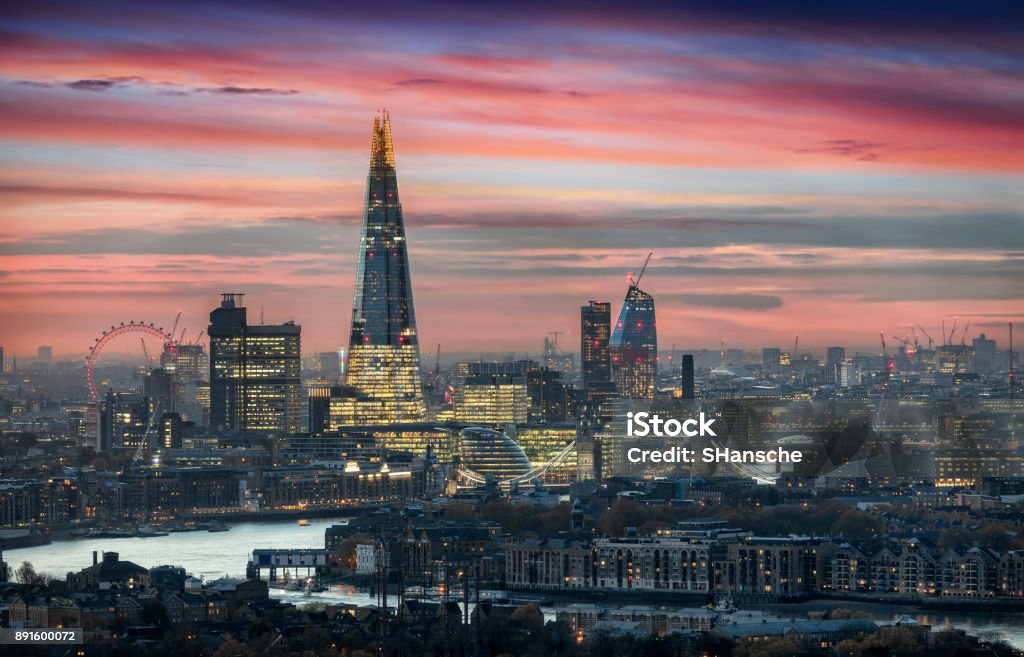 The skyline of London, United Kingdom The skyline of London, United Kingdom, during sunset time London - England Stock Photo