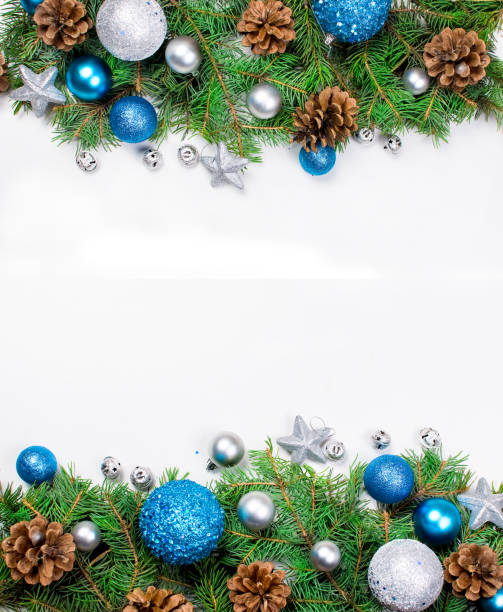 istock christmas background with fir, blue and silver balls 891608390