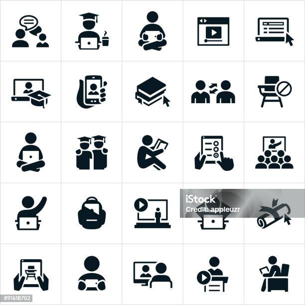 Online Learning Icons Stock Illustration - Download Image Now - Icon Symbol, E-Learning, Education Training Class