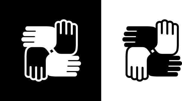 ilustrações de stock, clip art, desenhos animados e ícones de hands united. - human hand on black