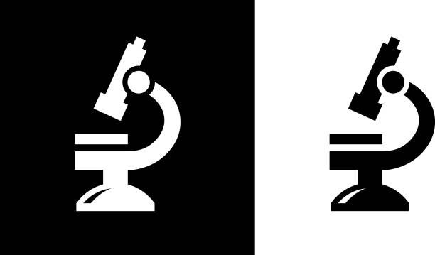 Microscope. Microscope.This royalty free vector illustration features the main icon on both white and black backgrounds. The image is black and white and had the background rendered with the main icon. The illustration is simple yet very conceptual. magnification illustrations stock illustrations