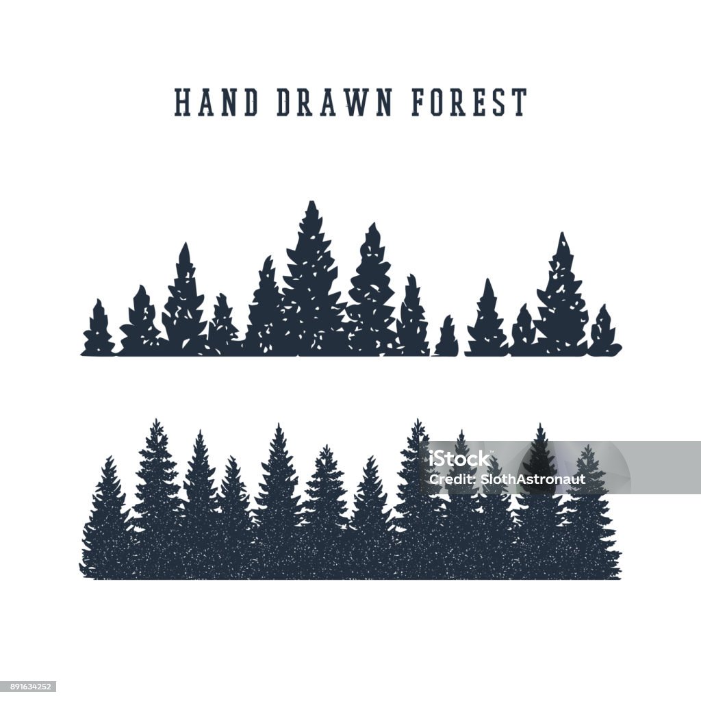 Hand drawn pine forest vector illustration. Hand drawn pine forest textured vector illustration. Tree stock vector