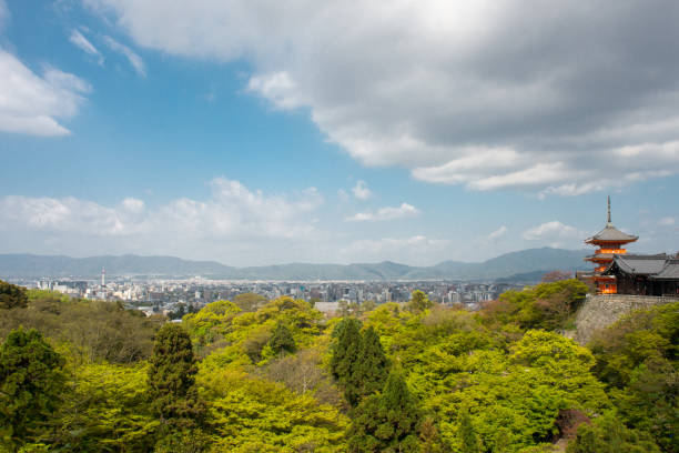 Kyoto, Japan- April 18, 2017: The view of city Kyoto from the Buddhist temple Kiyomizu-dera.