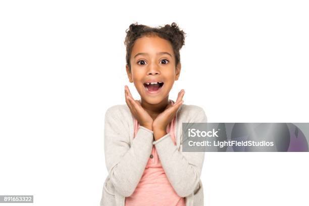 Surprised African American Child Stock Photo - Download Image Now - Child, Happiness, Girls
