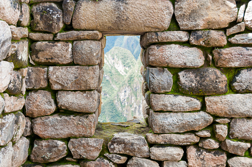 Stone Window At Machu Picchu In Peru