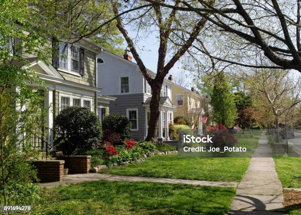 Residential Block In Spring Stock Photo - Download Image Now - Virginia - US State, Residential Building, Residential District