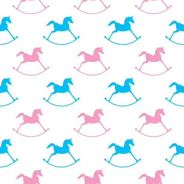 Vector illustration of Pink And Blue Rocking Horses Seamless Pattern