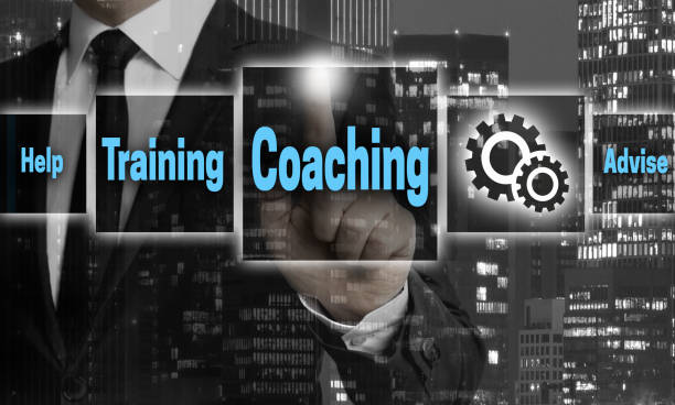 Coaching window concept is shown by businessman stock photo