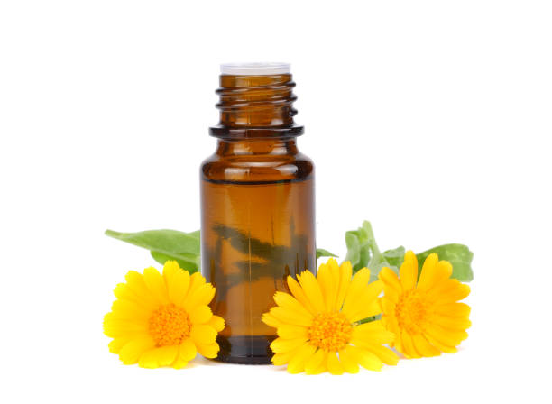istock aromatherapy essential oil with marigold flowers isolated on white background 891699344