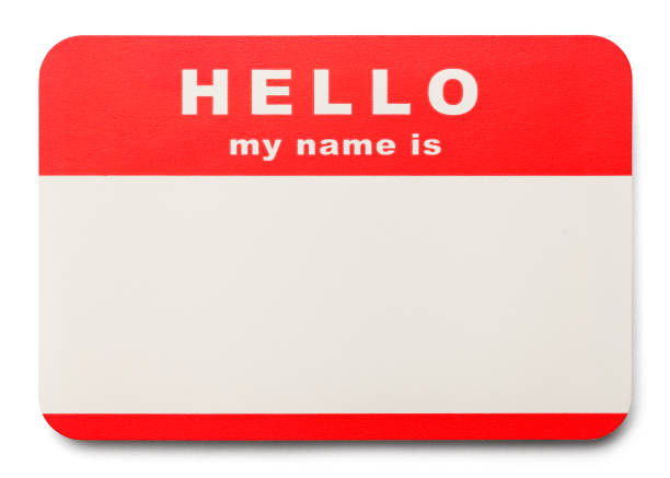 Name Tag Red Hello My Name Is Tag with Copy Space, Isolated on White Background. name tag stock pictures, royalty-free photos & images