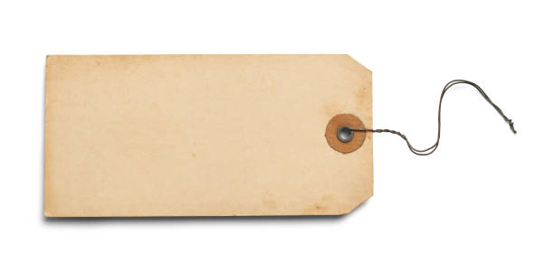 Old Blank Tag Large Brown Tag with Copy Space Isolated on white Background. luggage tag stock pictures, royalty-free photos & images